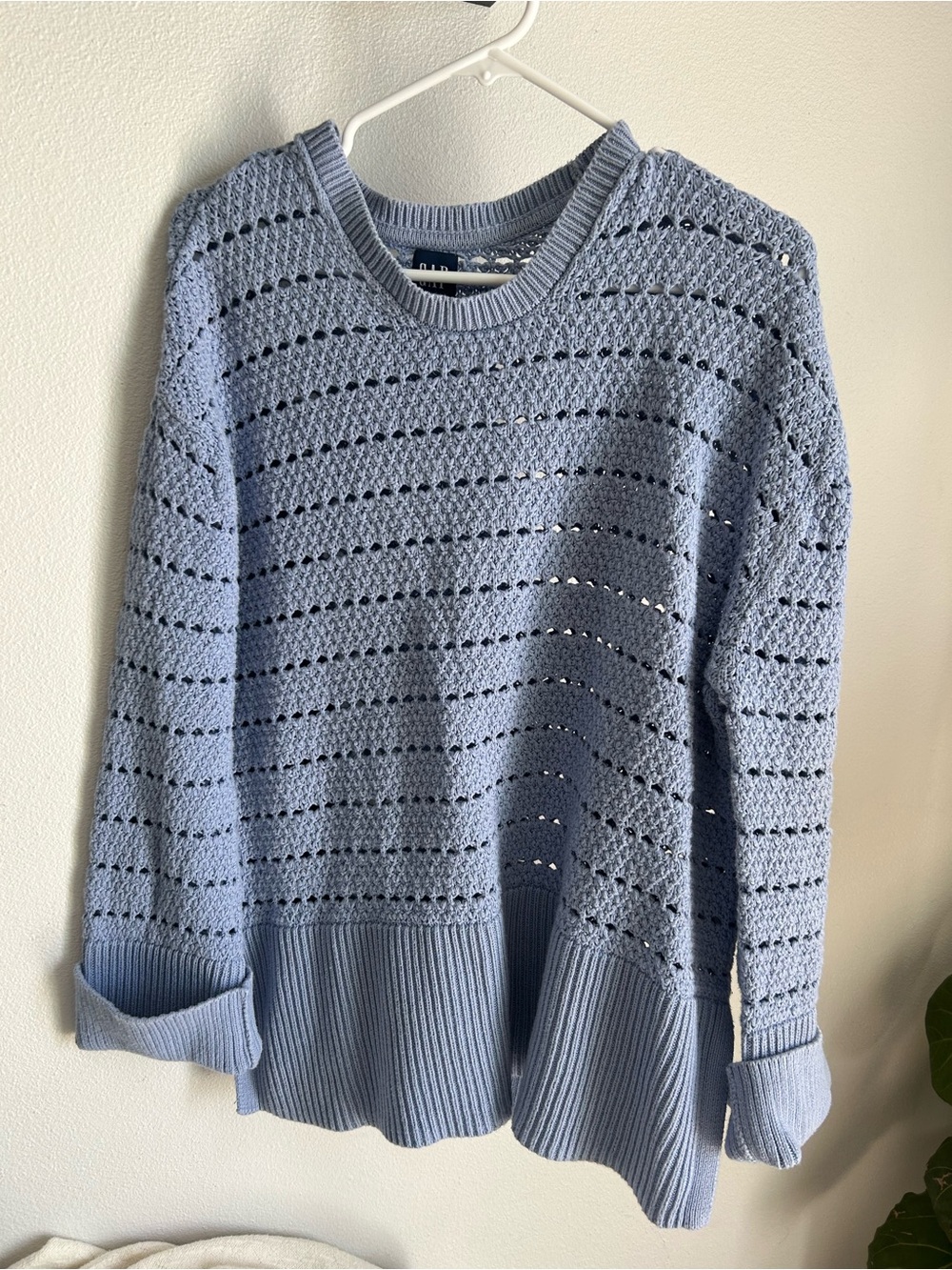 GAP Light Blue Open-Knit Crewneck Sweater